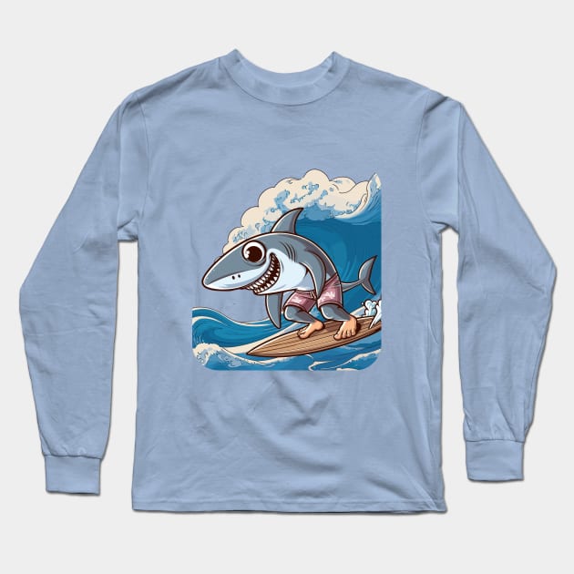 shark surfer Long Sleeve T-Shirt by TimeWarpWildlife